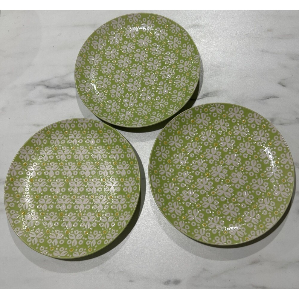 180 Robin Pickens Green Floral Textured 8.25" Lunch Salad Plates Round Set of 3